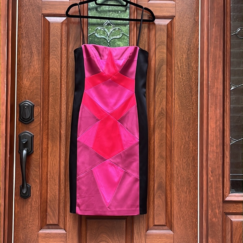 Cache Scarlet Color Block Strapless Dress Sz 6 - image 3
